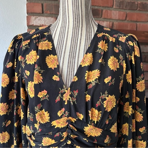 Veronica Beard Marion Silk Mini Dress Yellow Marigolds in Black Multi Sz 6 - Picture 4 of 12